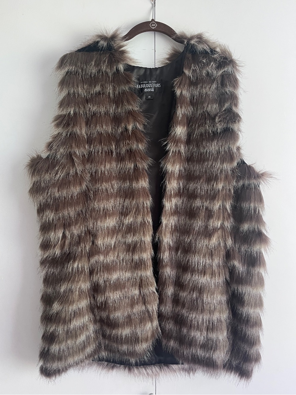 Fabulous Furs Brown and Silver Tipped Faux Fur Vest
